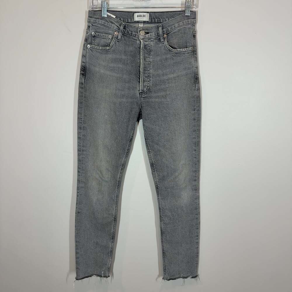 AGOLDE Jeans Nico Grey Denim Jeans Size 26 Mid Rise Slim Raw Hem Distressed